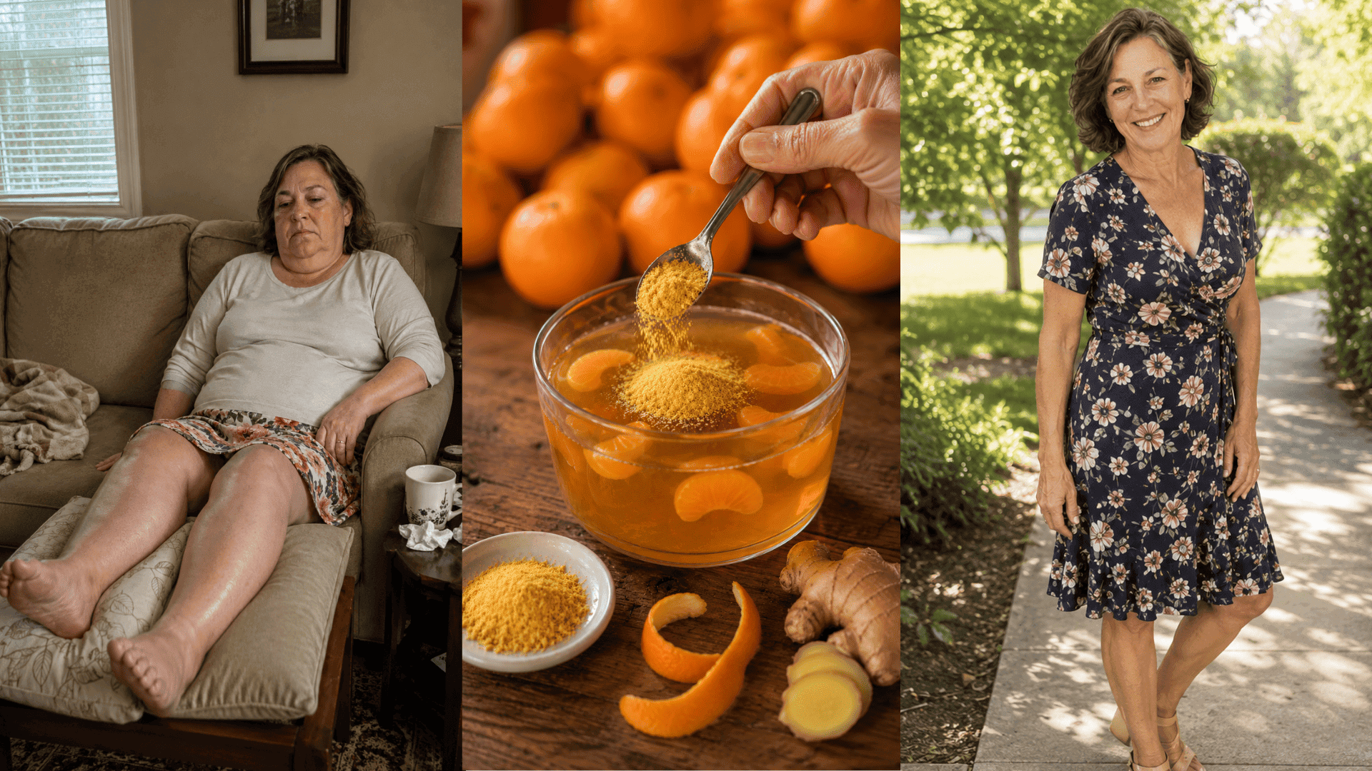 Linda Mitchell before and after — dramatic reduction in leg and ankle swelling
